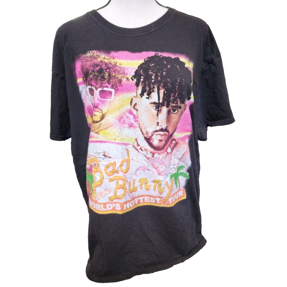 Bad Bunny 2022 World Tour Black T-Shirt 2 Sides Size Large Latin Trap Band